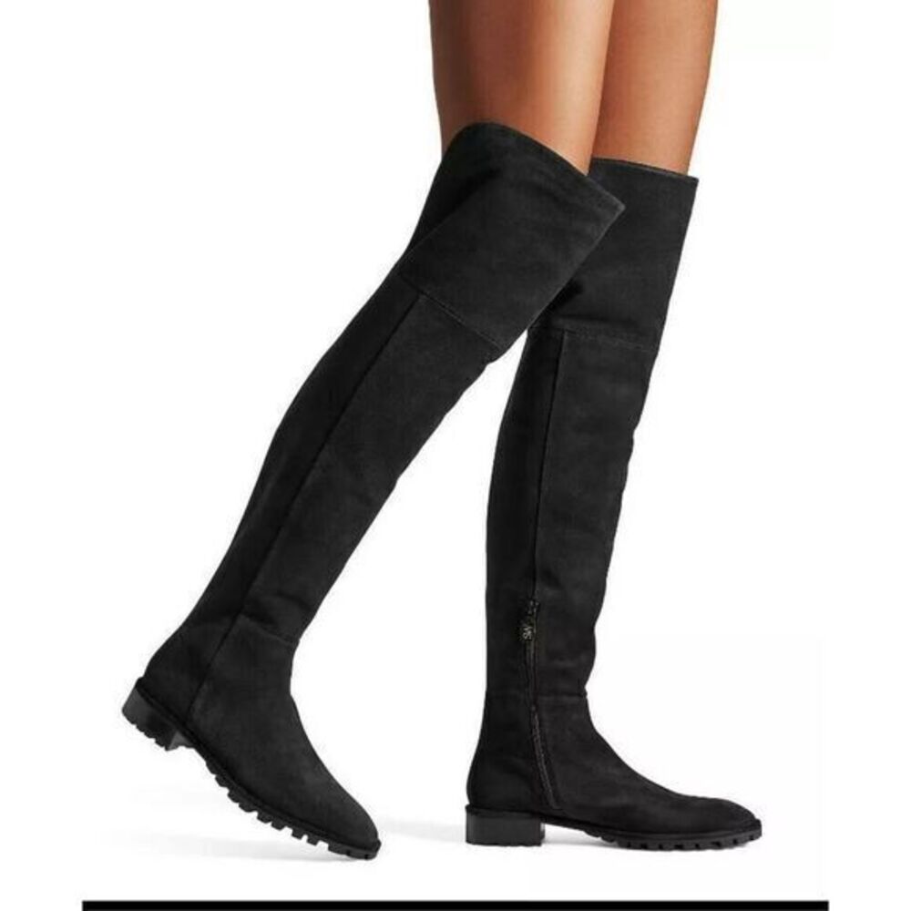 Stuart Weitzman Womens Suede Amber Over-The-Knee Flat Boots Black Size 8